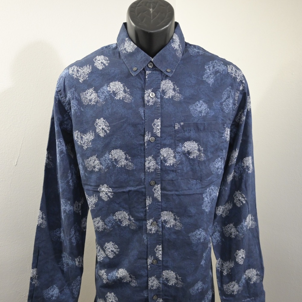Banana Republic Floral Button Up Dress Shirt Mens L Slim Fit Blue Long Sleeve